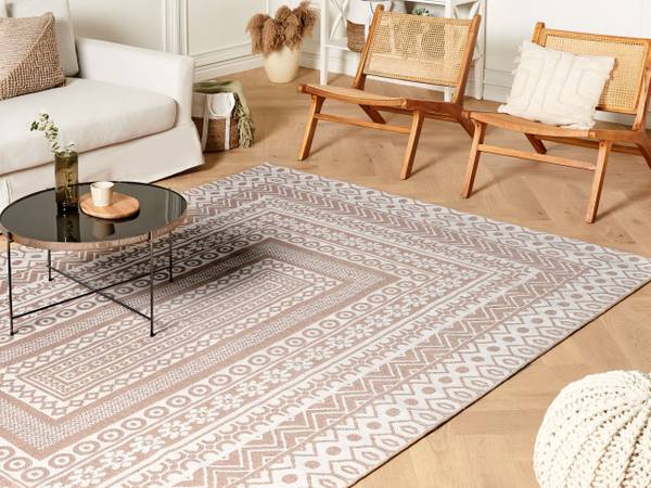 Laagpolig BAGLAR beige - wit - 200 x 300 cm