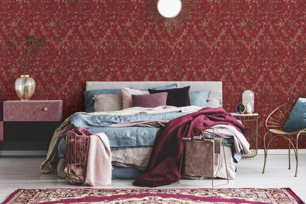 Barock Tapete Rot Vliestapete Gold - Rot