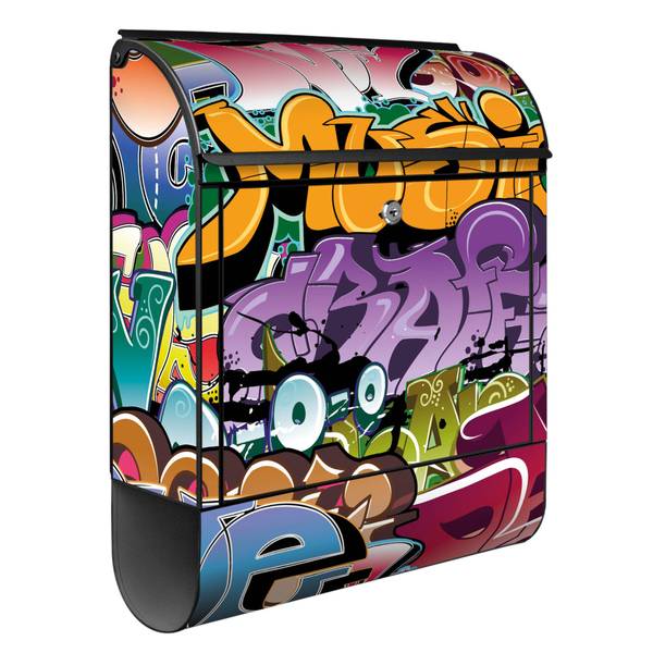 Briefkasten Stahl Graffiti Schwarz - Stahl - 38 x 46 x 13 cm