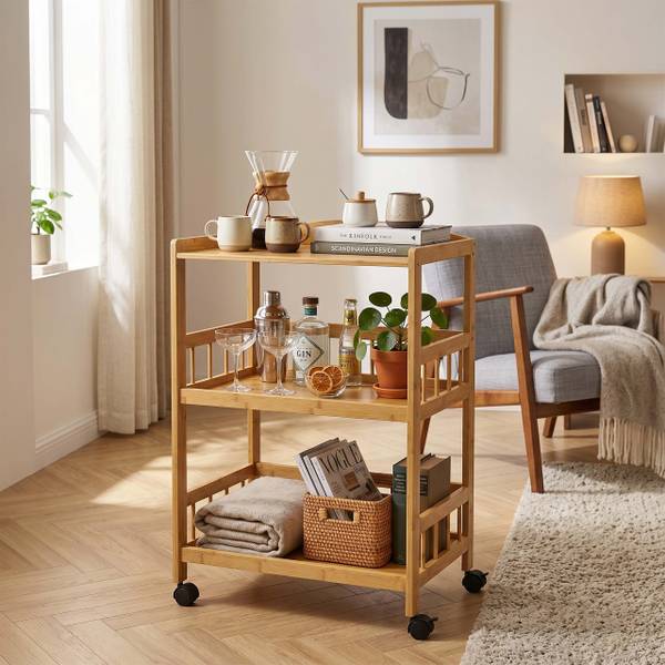 Servierwagen Bambus Braun - Bambus - Kunststoff - 53 x 80 x 30 cm