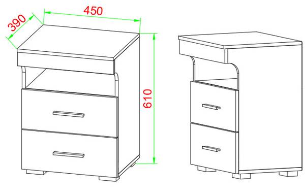 Nachttisch Slepal Anthrazit - Eiche