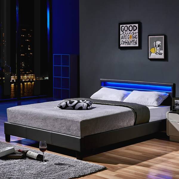 LED Bett ASTRO Dunkelgrau - Grau - 148 x 79 x 214 cm