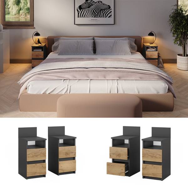 Nachttisch Monty 53170 Anthrazit - Eiche Sand Dekor