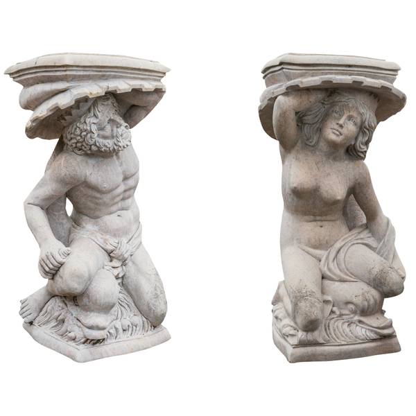 Statuen 2 KÖNIG DER MEERE Weiß - Marmor - 78 x 130 x 80 cm