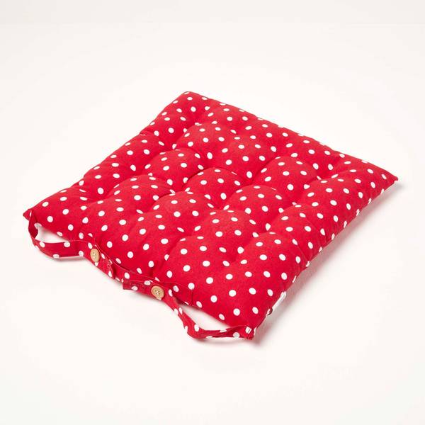 Stuhlkissen mit Knopf-Bändern, 4er-Set Rot - Baumwollstoff - 40 x 5 x 40 cm