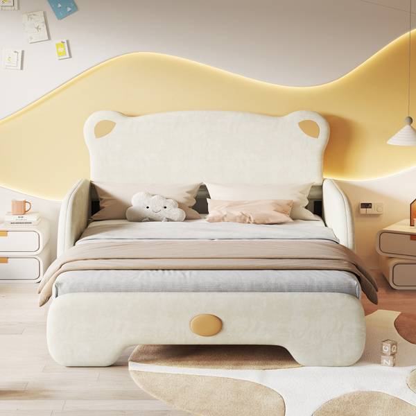 Tagesbett VELVZoo Ⅱ Beige - Holzwerkstoff - Massivholz - 149 x 107 x 204 cm