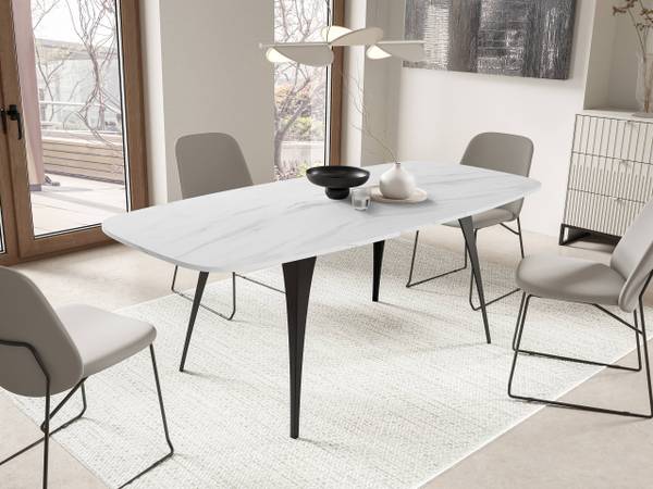 Esstisch Aura 160 Schwarz - Marmor Weiß Dekor