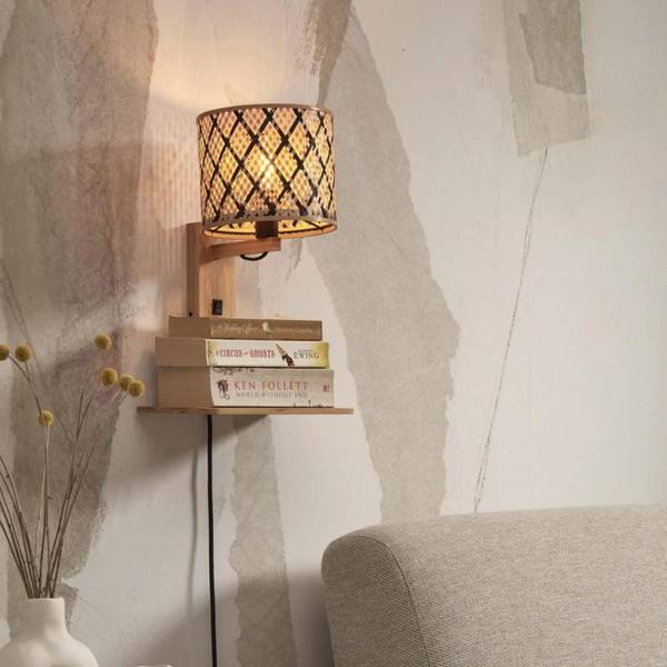 Wandleuchte JAVA Schwarz - Braun - Holz
