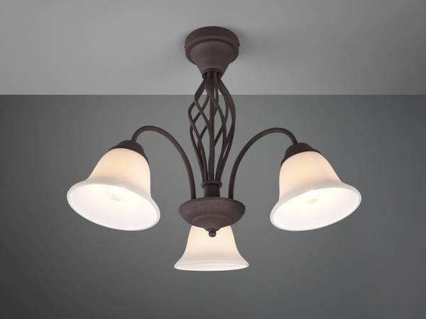 Deckenleuchte Landhausstil Glas Weiß Braun - Weiß - Milchglas - 55 x 43 x 55 cm
