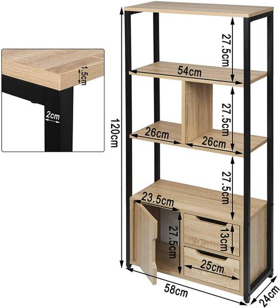 Standregal Jasmin Braun - Holzwerkstoff - Metall - 58 x 120 x 24 cm