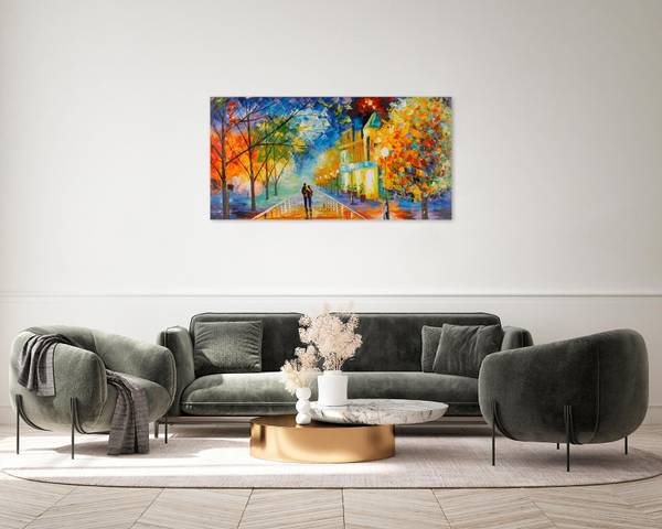 Acrylbild Handgemalt Liebespaar Uv Baumwollstoff - 120 x 60 x 4 cm