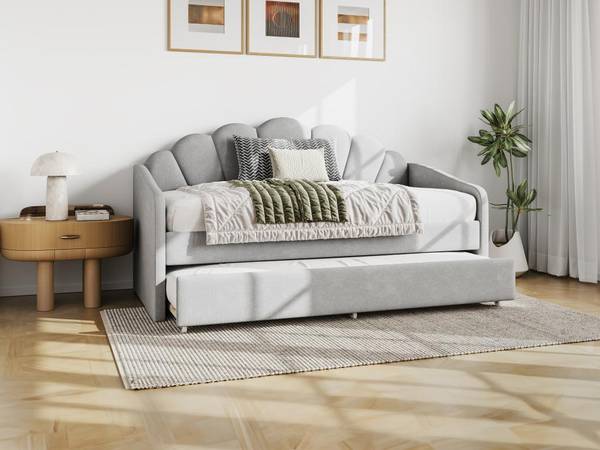 Lit banquette ELUSIA Gris - Textile - 100 x 116 x 204 cm