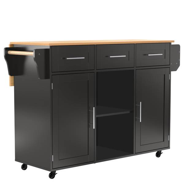 Küchenwagen WoodyZoom Ⅲ Schwarz - Holzwerkstoff - Massivholz - 46 x 92 x 139 cm