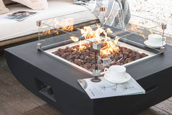 Aurora Gasfeuertisch - 4-tlg. Set Schwarz - Naturfaser - 86 x 36 x 86 cm