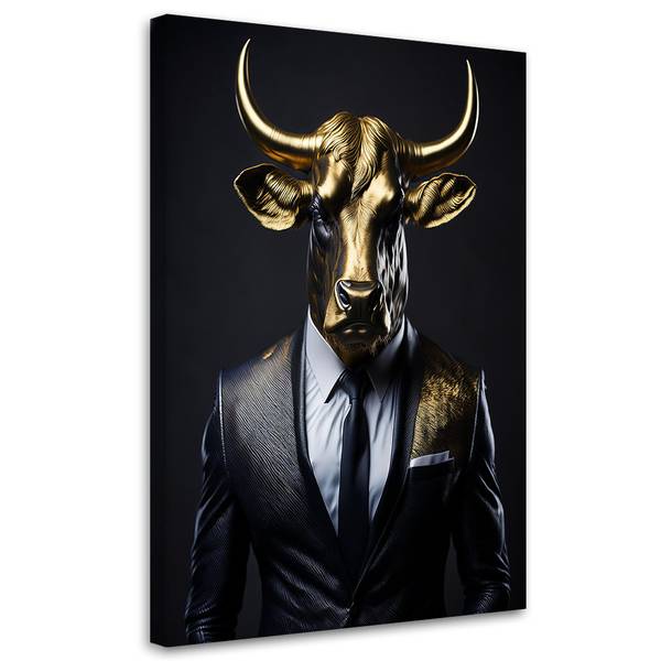 Wandbild stier tiere im anzug 70 x 100 cm