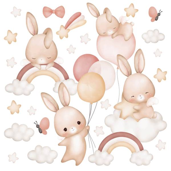 Sticker Häschen mit Regenbogen 26‑er Set 120 x 60 x 60 cm