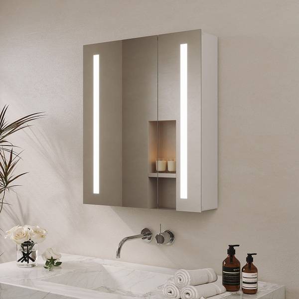Bad Spiegelschrank mit LED Beleuchtung Silber - Glas - 60 x 70 x 13 cm
