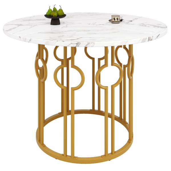 Esstisch Brigvens Gold - Weiß - Holzwerkstoff - Metall - 14 x 76 x 100 cm
