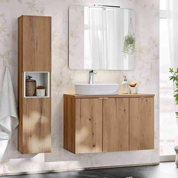 Bad-Hochschrank Skelbolu Braun - Holzwerkstoff - 30 x 140 x 25 cm