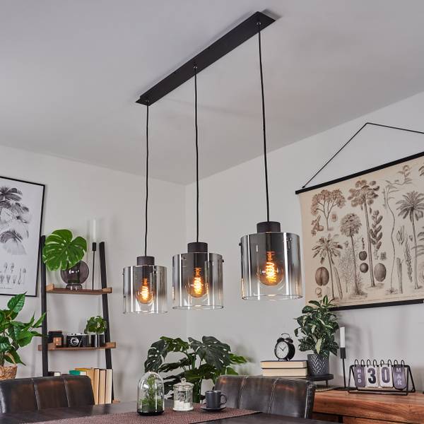 Pendelleuchte Riccione Schwarz - Grau - Aluminium - Klarglas - 6 x 5 x 85 cm