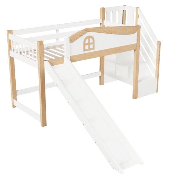 Halbhohes Bett Oneiros Ⅳ Braun - Weiß - Holzwerkstoff - Massivholz - 236 x 135 x 253 cm