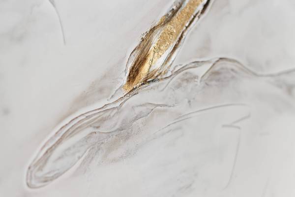 Acrylbild Handgemalt Nonfigurativ Zop Gold - Weiß - Baumwollstoff - 100 x 50 x 4 cm