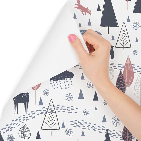 Papier Peint animaux forêt arbres nature Beige - Gris - Blanc - Polaire - 53 x 1000 x 1000 cm