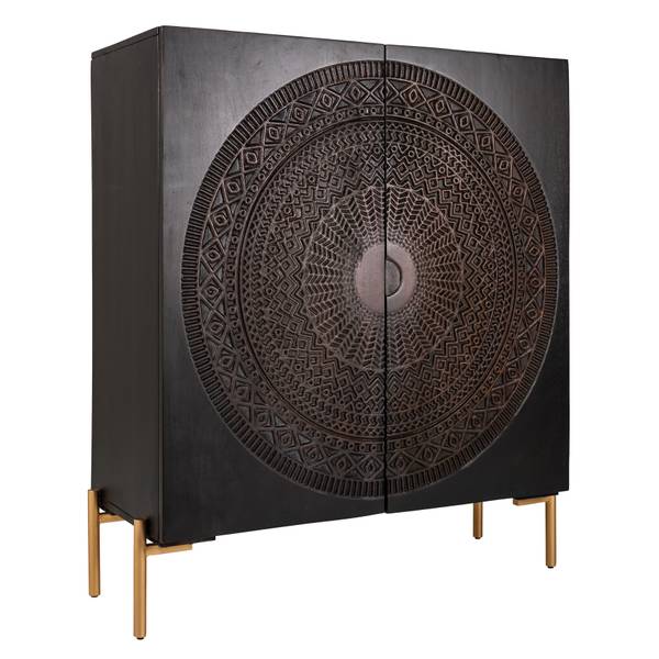 Highboard MANDALA Schwarz - Mango - 100 x 120 x 38 cm