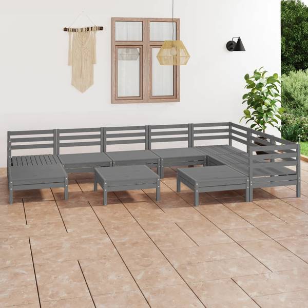 Loungeset 3010555 set van 10 grijs - grenenhout - 64 x 29 x 64 cm