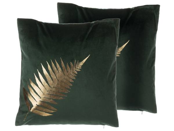 Sierkussen FERN 2-delig goud - groen - textiel - 45 x 12 x 45 cm