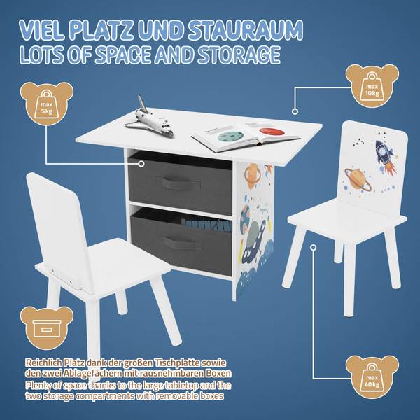 3tlg Kindersitzgruppe aus Holz Weiß - Samt - 48 x 54 x 71 cm