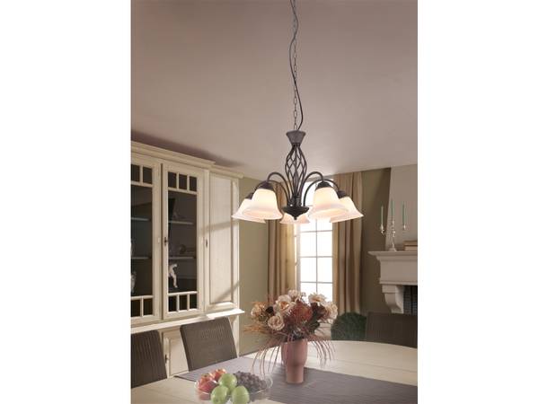 LED Kronleuchter Landhaus Glas Weiß Braun - Weiß - Milchglas - 60 x 150 x 60 cm