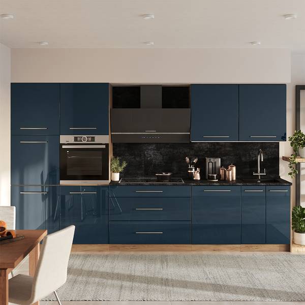 Küchenzeile Fame-Line 65756 Blau - Braun - Stahl - 340 x 207 x 60 cm