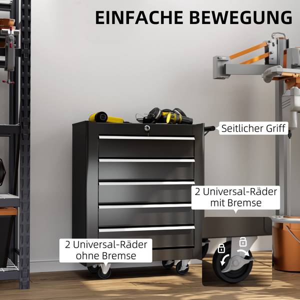 Werkstattwagen E2-0010 Schwarz - Metall - 33 x 75 x 62 cm