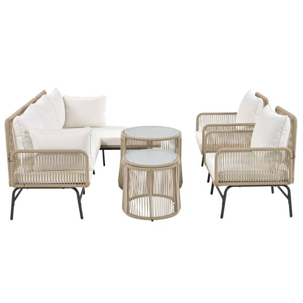 Salon de jardin 4 pièces Phanes Ⅱ Beige - Tissé à plat - Polyester - Fer - 124 x 80 x 187 cm