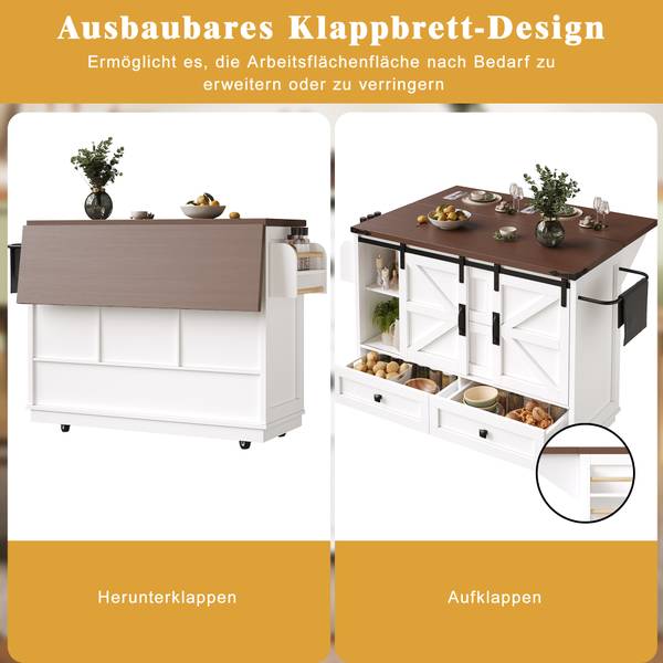 Mobile Kücheninsel Hestia Ⅰ Weiß - Holzwerkstoff - Metall - 74 x 93 x 143 cm