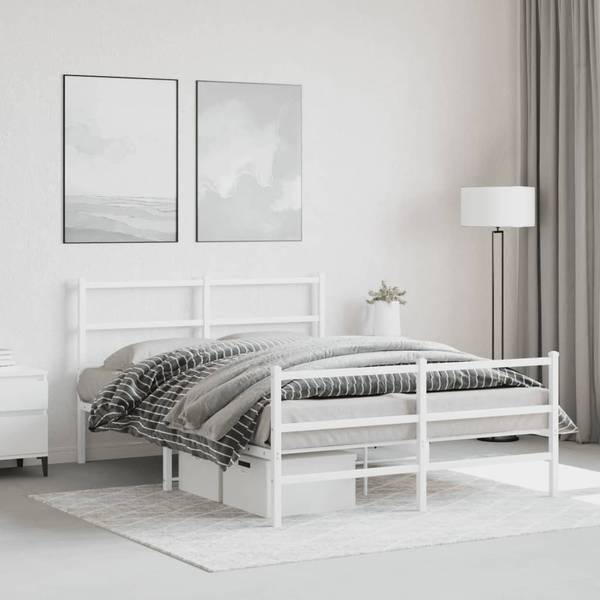 Bettgestell mit Kopf und Fußteil X607 Weiß - Metall - 146 x 90 x 207 cm