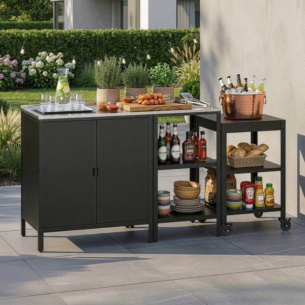 Outdoorset Bolognano 3-tlg. Schwarz - Stahl - 80 x 92 x 50 cm