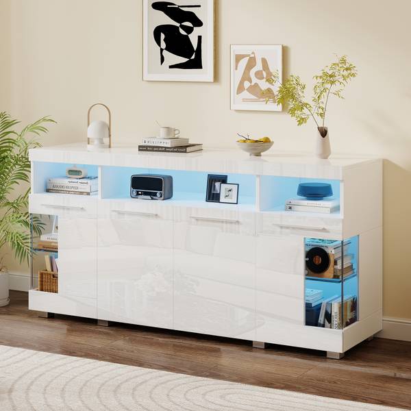 Sideboard Endymion Ⅰ Weiß - Holzwerkstoff - Glas - 140 x 70 x 40 cm