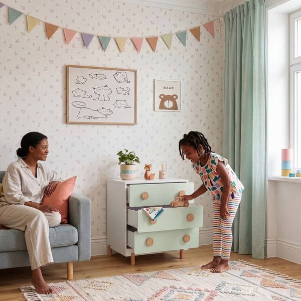 Kinderkommode Vaarentaa Hellgrün - Mint - Weiß - Breite: 55 cm
