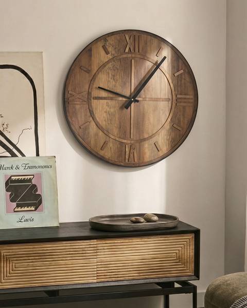 Wanduhr SAULGES Schwarz - Braun - Holz teilmassiv - 60 x 60 x 5 cm
