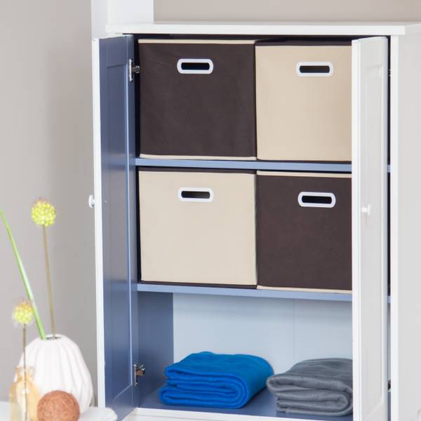 Boîte de rangement pliable lot de 4 Marron - Blanc - Papier - Matière plastique - Textile - 30 x 30 x 30 cm