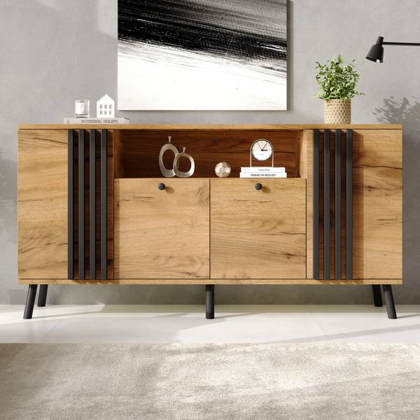 Sideboard Astraios Ⅷ Schwarz - Braun - Holzwerkstoff - Massivholz - 140 x 71 x 35 cm