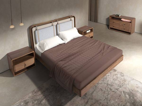 Bett 7224 Beige - Mischgewebe - Webstoff - Kiefer - Walnuss - 170 x 110 x 215 cm