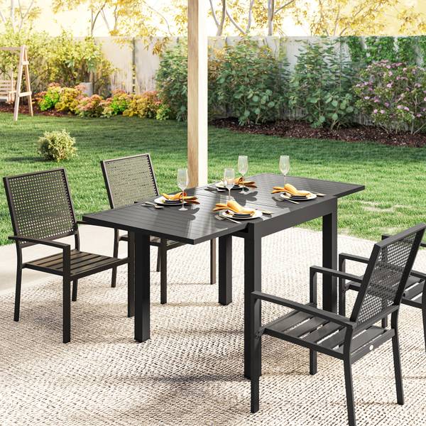 Ausziehbarer Gartentisch 84G-997V00BK Schwarz - Aluminium - 80 x 75 x 160 cm