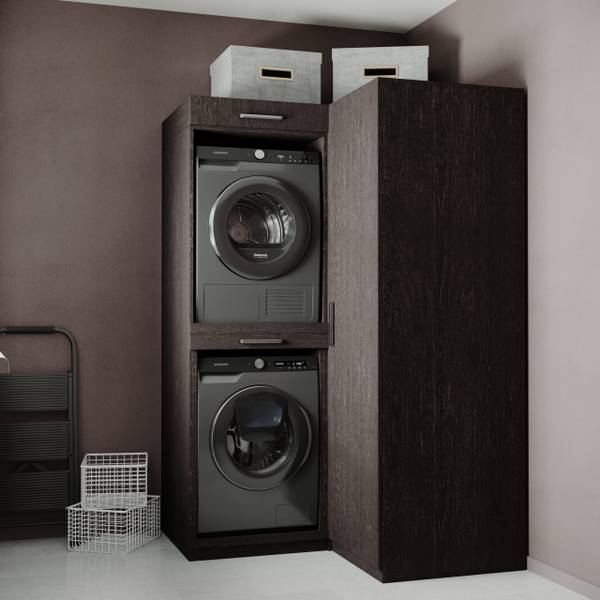 Armoire pour machine à laver London Noir - Bois manufacturé - 136 x 211 x 70 cm