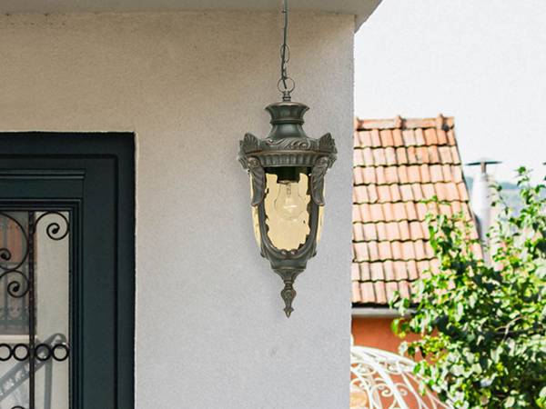 Pendelleuchte Outdoor Jugendstil, Ø19cm Braun - Farbglas - 19 x 54 x 19 cm