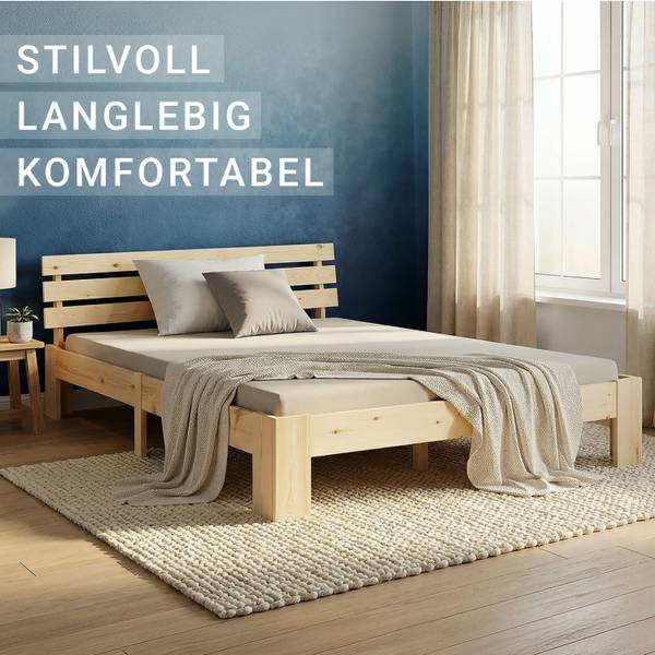 Holzbett mit Matratze 2262 Braun - Breite: 124 cm