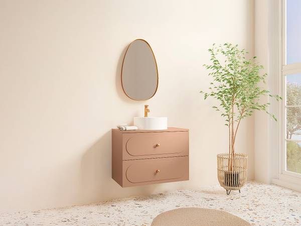 Meuble simple vasque SATOBAL Rose foncé - En partie en bois massif - 46 x 60 x 80 cm