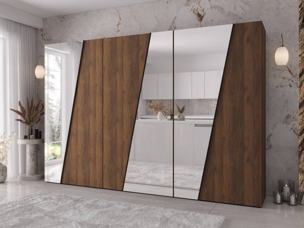 Kleiderschrank Zen 3 Schwarz - Walnuss